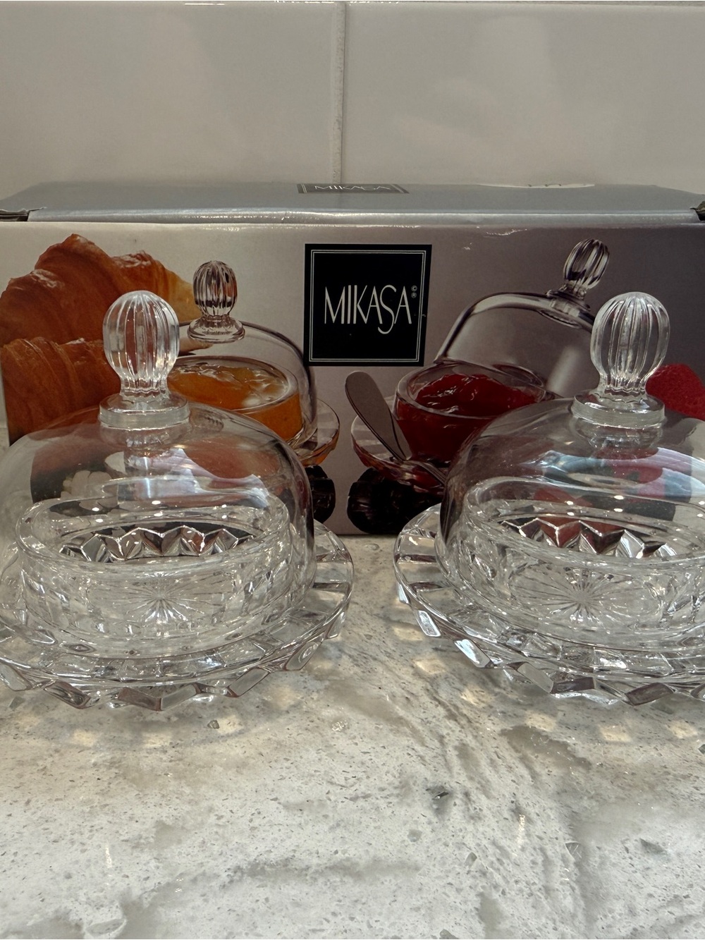 Mikasa Clear Crystal Butter Dish Duo with Domed Lids